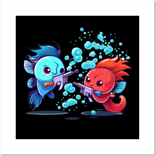 TWO COOL BETTA FISH FIGHTING Wall Art by aiartify